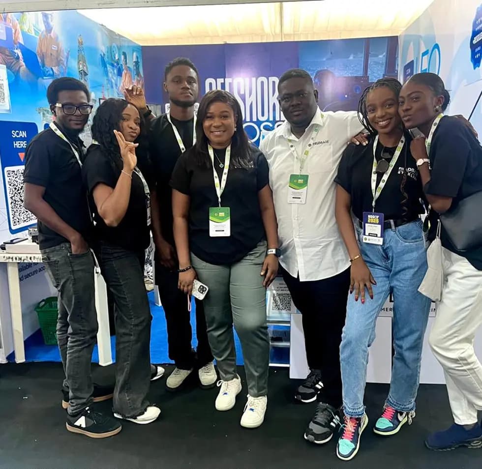 Fieldbase team posing together at an industry event